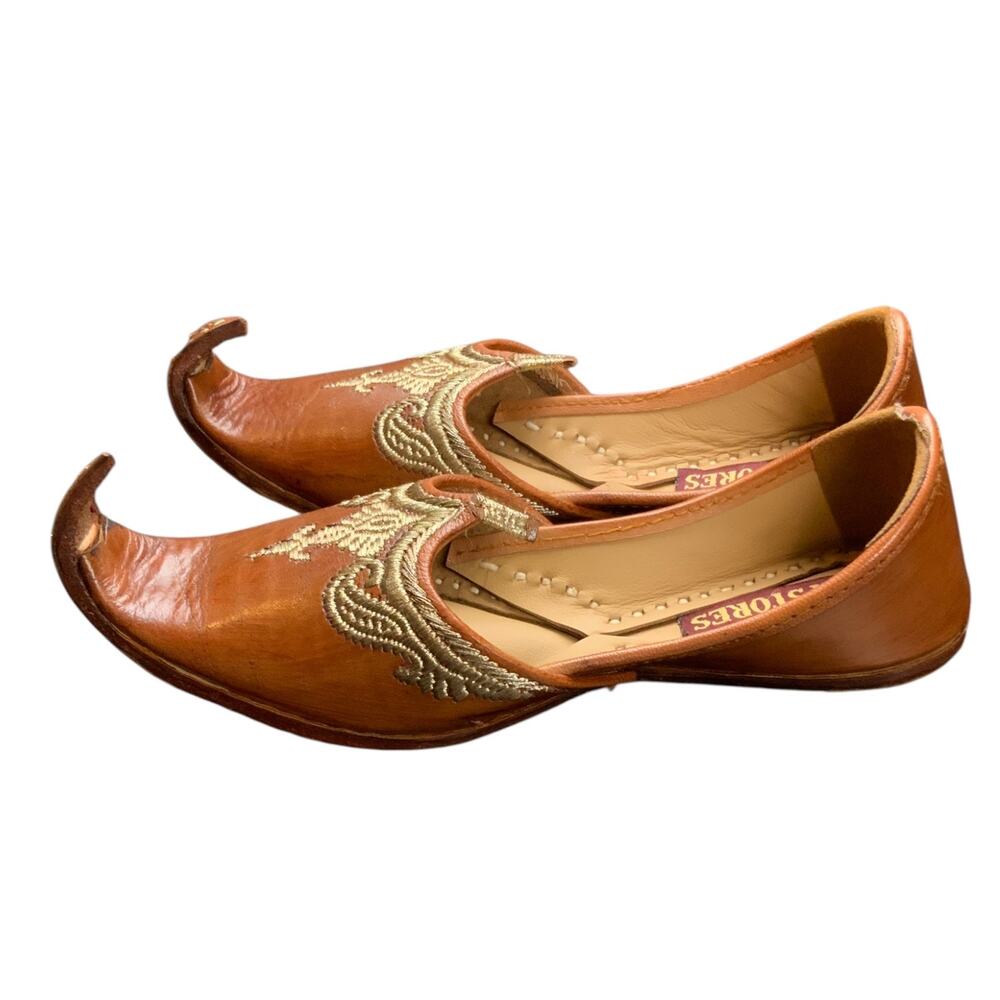 Data Stores Kids Size 11 Leather Jutti Mojari Shoes Brown Gold Embroidered India